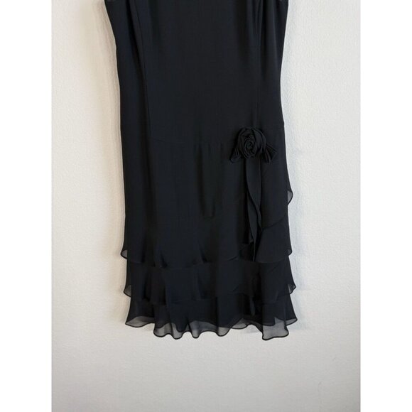 Ann Taylor LOFT Little Black Dress Size 2 Flower Applique Ruffled Tiered Hem - Picture 4 of 13